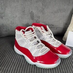 Men’s Air Jordan 11 Retro Red and White High-Top Sneakers Size 10